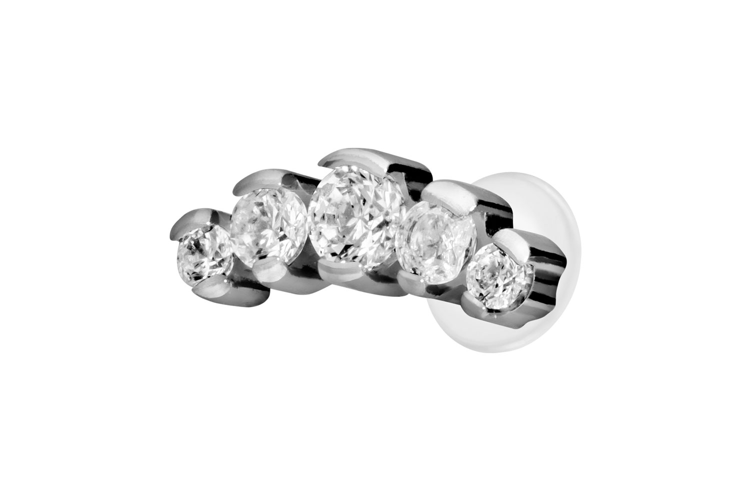 PTFE Labret Piercing mit Innengewinde + Titan-Aufsatz 5 EINGEFASSTE KRISTALLE